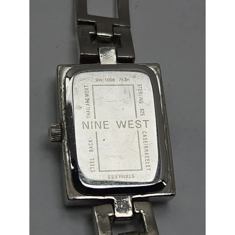 Womens Vintage Nine West .925 Sterling Silver Black Bracelet Watch New Battery